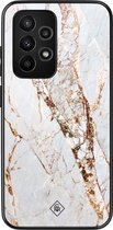 Casimoda® hoesje - Geschikt voor Samsung Galaxy A52 5G - Marmer Goud - Zwart TPU Backcover - Marmer - Goudkleurig