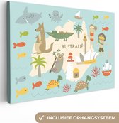 Canvas Wereldkaart - 180x120 - Wanddecoratie Wereldkaart Kinderen - Australië - Kleuren