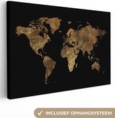Canvas Wereldkaart - 150x100 - Wanddecoratie Wereldkaart - Goud - Luxe - Aarde - Zwart