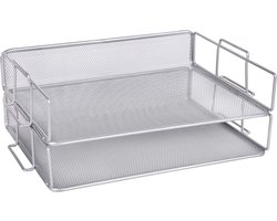 Letterbakken 2 stuks stapelbaar papier sorter - organizer voor bureau - gaas metalen vijlrek - kantoor school thuisstudie - zilverkleurig EX62005.