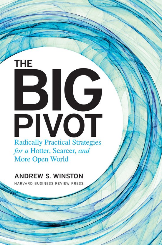 Boek met de titel "The Big Pivot" in grote zwarte letters, met blauwe ondertitels en witte en blauwe wervelende achtergrond.