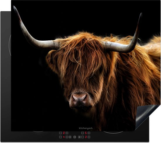 KitchenYeah® Protection plaque induction 60x52 cm - Highlander écossais - Marron - Noir - Protege plaque de cuisson - Couvre plaque induction - Protecteur d'induction - Cuisine