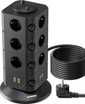 14-Way Plug Tower Charging Station with 2 USB C and 2 USB A (4.8 A Full) - Multiple Socket Surge Protection 4000 W/16 A Power Distributor with Switch