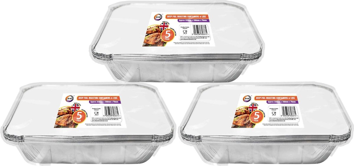 DID Meal prep voedsel bewaar bakjes - Aluminium - 15x - 32 x 26 x 7 cm - met deksel