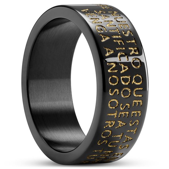 Unity | 8 mm Zwarte en Goudkleurige Ring met het Spaanse Onze Vader