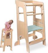 Observatie- en leertoren van natuurlijk hout 3 niveaus uitbreidbaar voor kinderen anti-kantel- en antislip voeten dubbele veiligheidsstang Montessori babytoren (CE en EN71 norm) - Inclusief gratis verzending