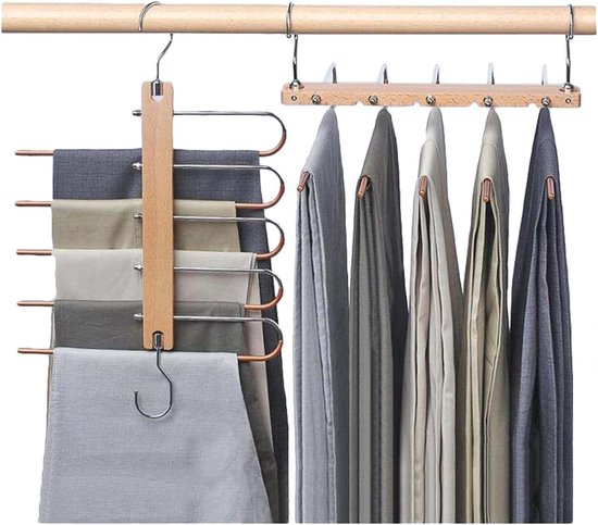Meetu Broek Hangers 5 Lagen Roestvrij Staal Antislip Foam Gewatteerde Swing Arm Ruimtebesparende Kleding Slack Hangers Kast Opslag Organizer voor Broek Jeans Broeken Rokken Sjaal Ties Handdoeken (6