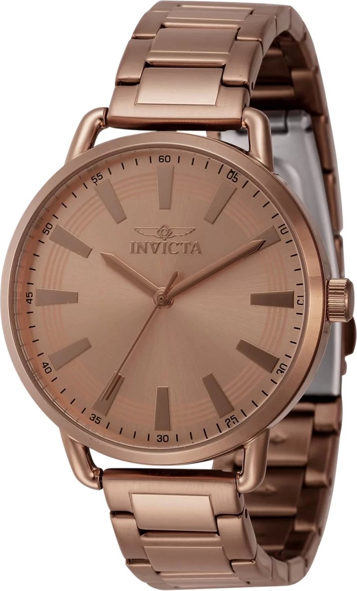 Invicta Wildflower 46336 Dames Horloge - Waterdicht - Analoog - Quartz Uurwerk - Roestvrij Staal met bruine Wijzerplaat - 38mm