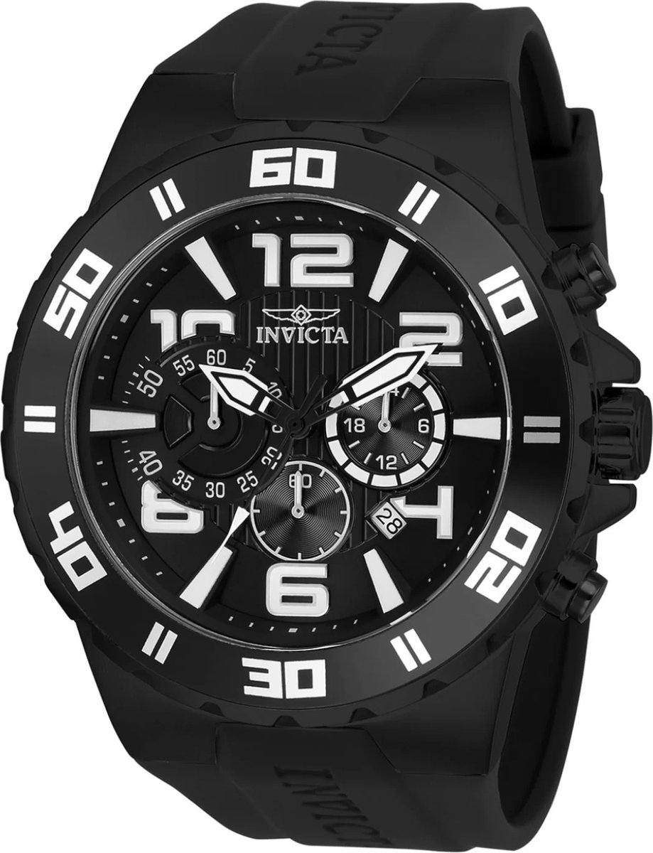 Invicta Pro Diver 24673 Heren Horloge - Waterdicht - Analoog - Quartz Uurwerk - Roestvrij Staal met zwarte Wijzerplaat -52mm