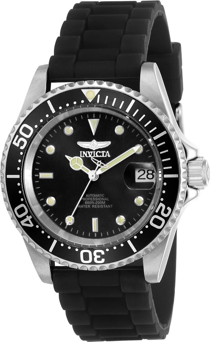 Invicta Pro Diver 23678 Heren Horloge - Waterdicht - Analoog - Automatisch Uurwerk - Siliconen met zwarte Wijzerplaat - 40mm