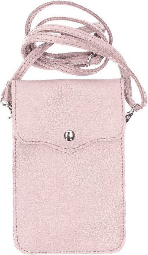 Old Pink Leather Phone Bag Basic - Sacs d' épaule en cuir - Cuir - Cuir - Sac pour femme - Sacs pour téléphone - Vieux Rose