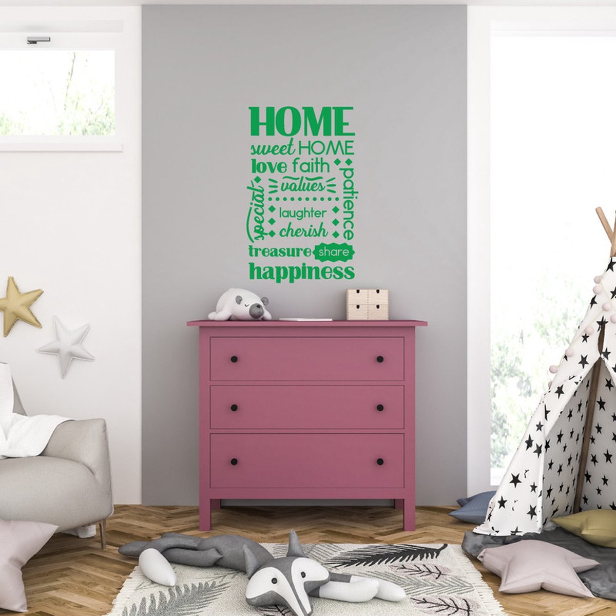 Muursticker - Home Sweet Home - 58 x 91 - Groen