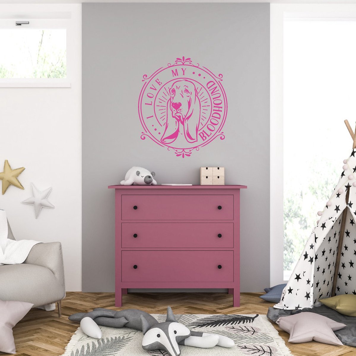 MC Living Muursticker - I Love My Bloodhound - 46,4 x 52,8 - Roze