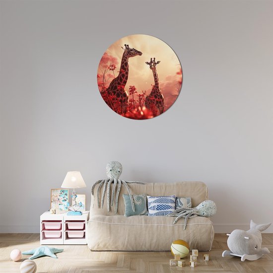 Cercle mural deux girafe - Ø 60 cm - - cercle mural - cercle mural jungle - cercle mural animaux