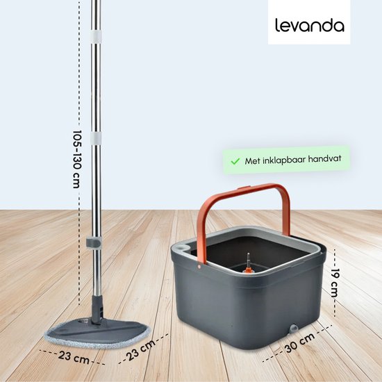Platte dweil en emmerset, microvezel vloerdweil met herbruikbare dweilpads en roestvrijstalen handgreep voor nat en droog gebruik, handsfree knijpdweil en emmersysteem voor betegeld marmer hardhout