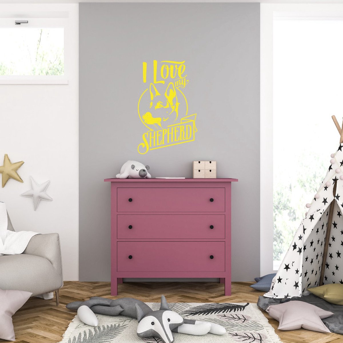 MC Living Muursticker - I Love My Shepard - 58 x 91 - Geel