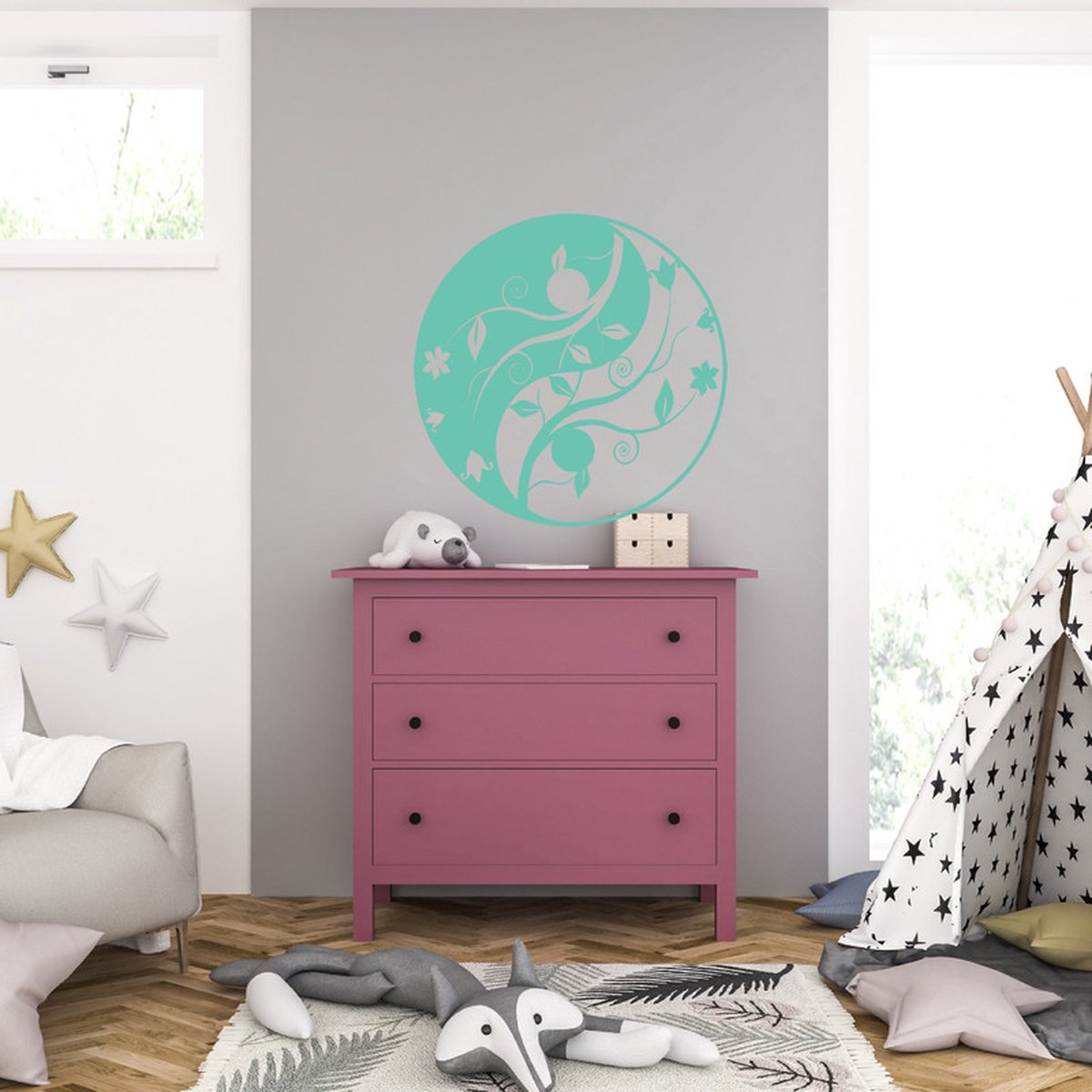 MC Living Muursticker - Yin Yang Bloem - 40,6 x 40,6 - Mint