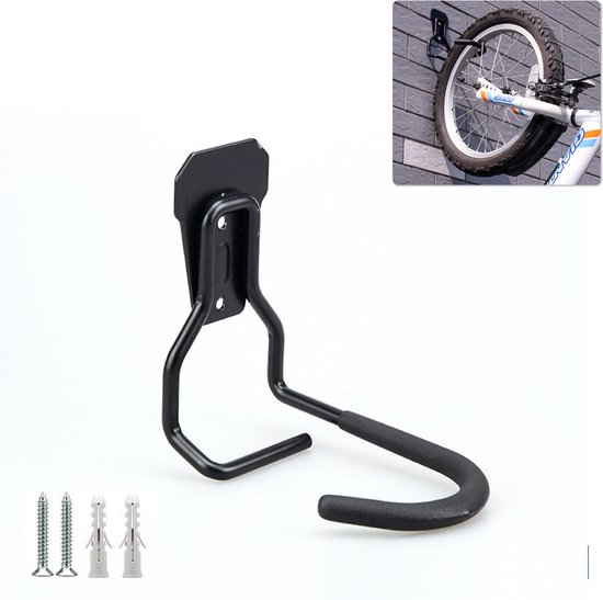 Colorful Sun® Fiets Ophangsysteem - Fiets Haak - Fiets Ophangbeugel - Muurbeugel Fiets - Fietsenrek - Fietsbeugel - Gereedschapshouder - Ruimtebesparend - Voor verschillende soorten fietsen - 1 haak, 2 schroeven en 2 bouten - Max. 35 kg - Zwart