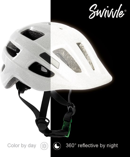 Swivvle® reflecterende fietshelm kinderen - Veilige kinderhelm zichtbaar in het donker - 360° reflector helm in Ivory White - maat XS (48-50 cm) - model Spica