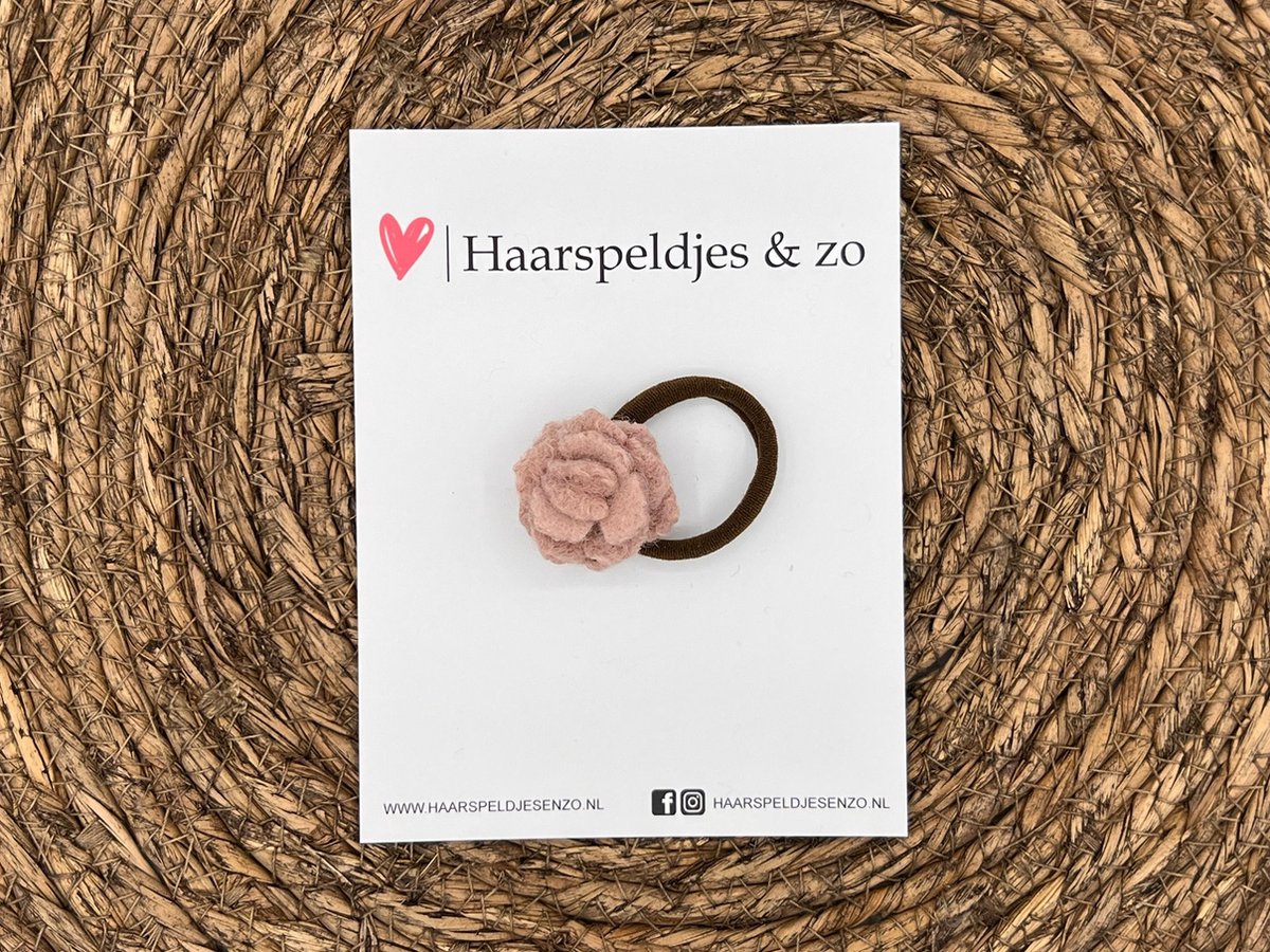 Elastiek - per stuk - hippe kleuren - met bloem - wol - meisjes - blossem - roze