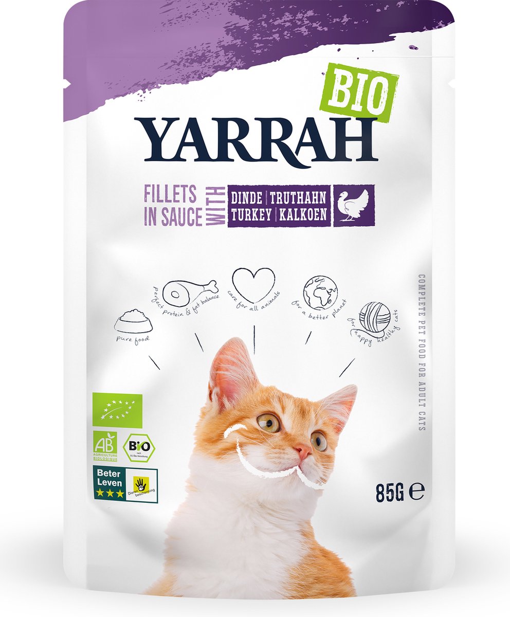 14x Yarrah Bio Kattenvoer Kalkoen 85 gr