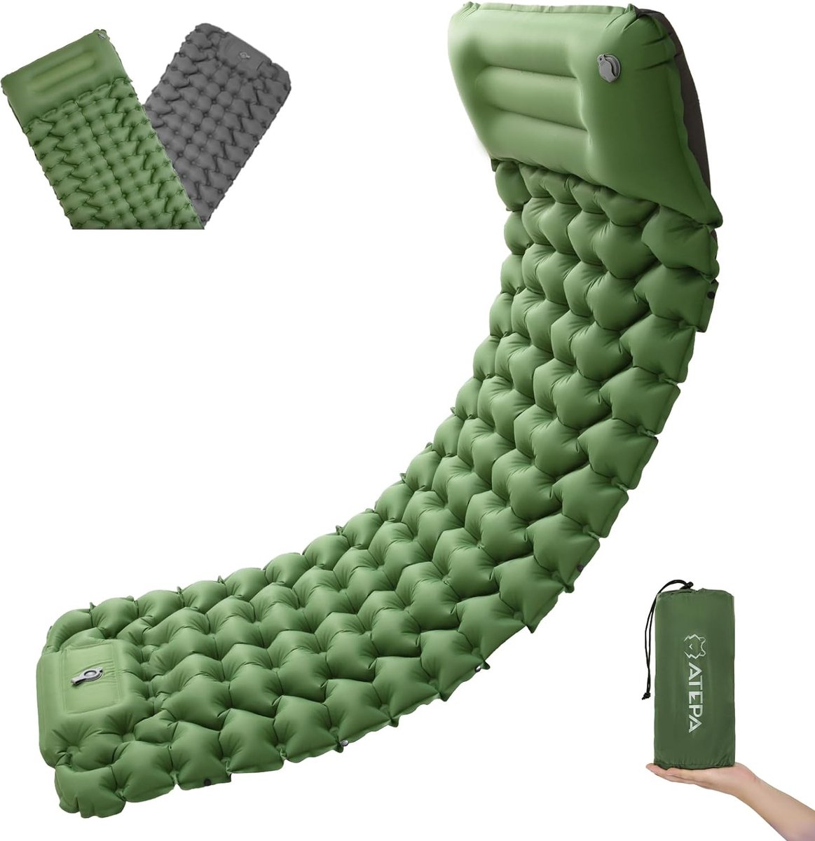 Slaapmat zelfopblazend kamperen met voetperspomp, waterdicht luchtbed kamperen met kussen, ultralichte slaapmat opblaasbare buitenslaapmat aansluitbaar voor wandelen backpacken