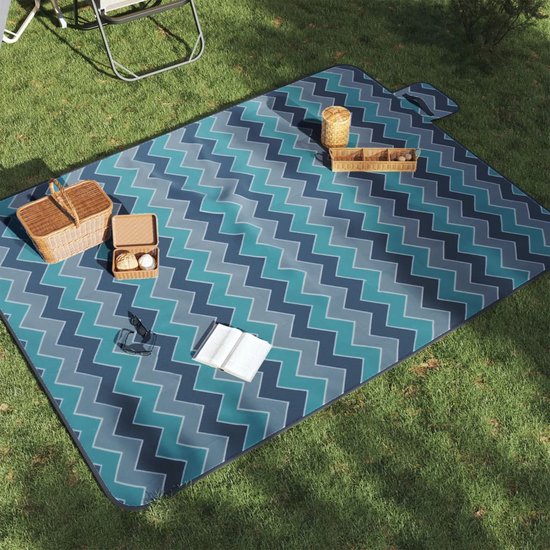 vidaXL - Picknickkleed - opvouwbaar - golven - 200x150 - cm - fluweel - blauw van Vidaxl — afbeelding 2