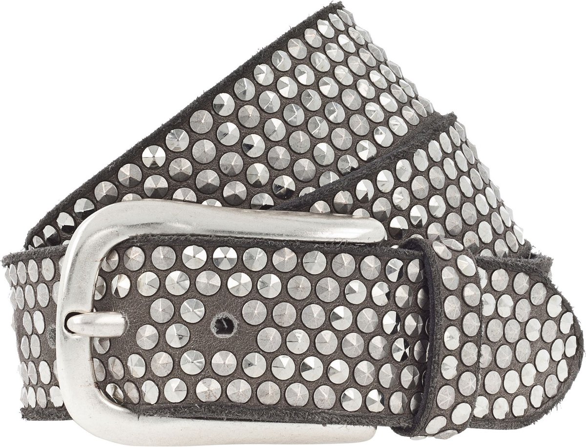 b.belt Leren riem Zoe Silver Stud Belt W80 Taupe
