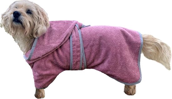 Fnaobai Huisdierbadjas voor hond en kat, absorberend, sneldrogende jas, schattige honden, badhanddoek met capuchon, verstelbare kraag en buikband voor zwembad, strand (paars, XS