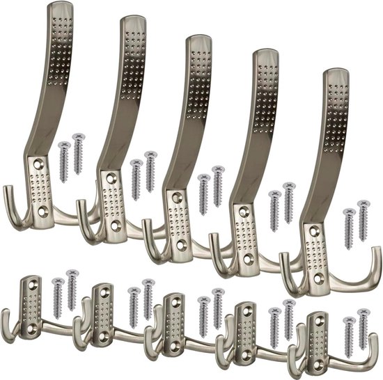 Gerhannery 5 stuks kapstokhaken om op te hangen, zware hoed- en kleerhangerhaken met bevestigingsschroeven, dubbele wandhaken, kledinghanger, wandmontage, badhanddoekhaken voor deur, badkamer