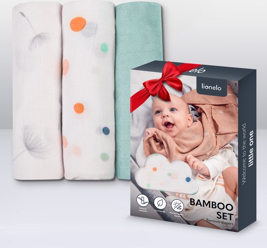 Lionelo Bamboo SET - 100% Bamboe Katoen Luiers - Set van 3 Stuks - 70 x 70 cm - Hypoallergeen - Antibacterieel - Thermoregulerend - Ademend & Zacht - Veelkleurig - Wasbaar - Vanaf Geboorte van LIONELO — afbeelding 2