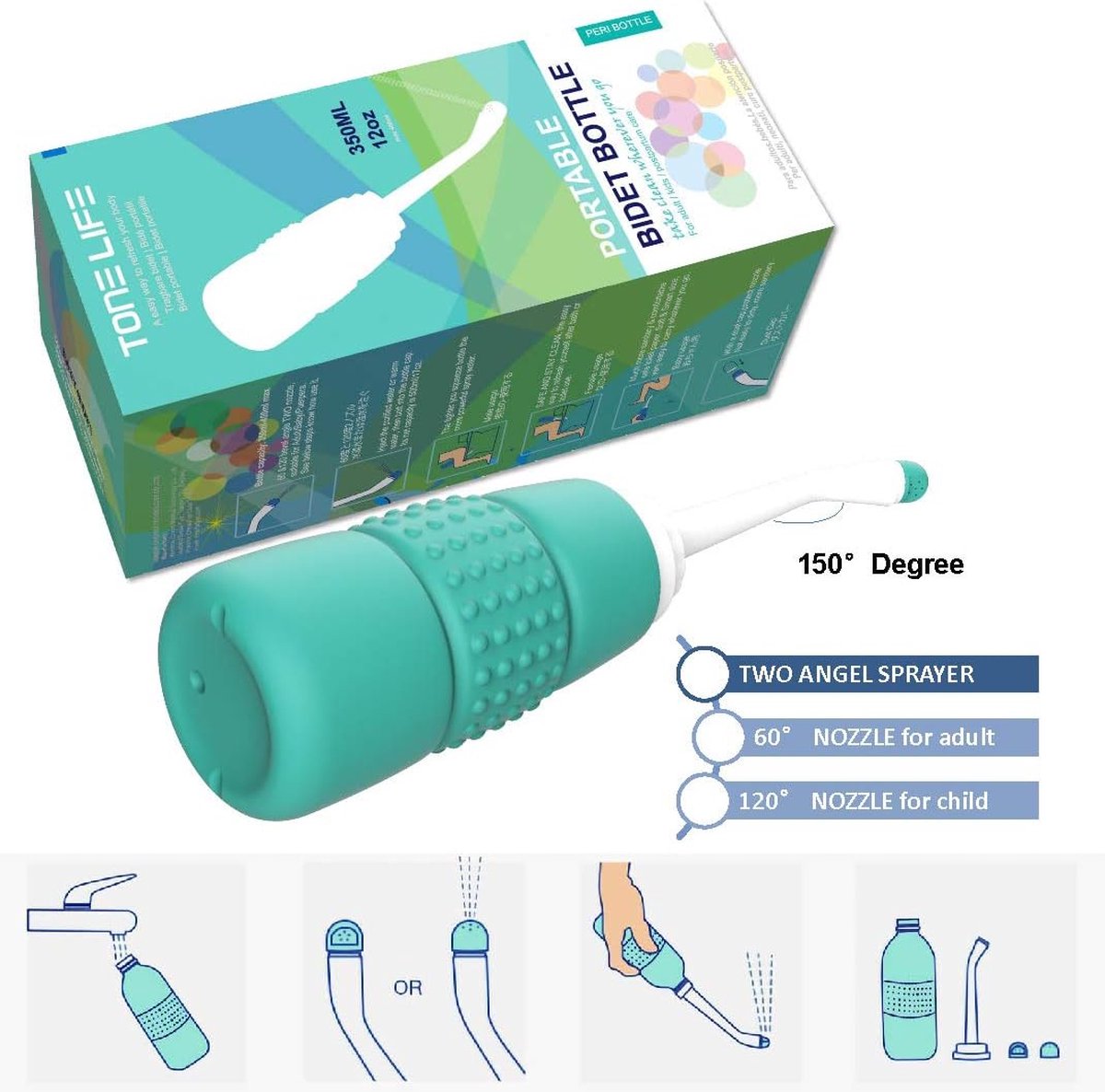 draagbaar reisbidet met drukpomp, geen batterij, niet knijpen