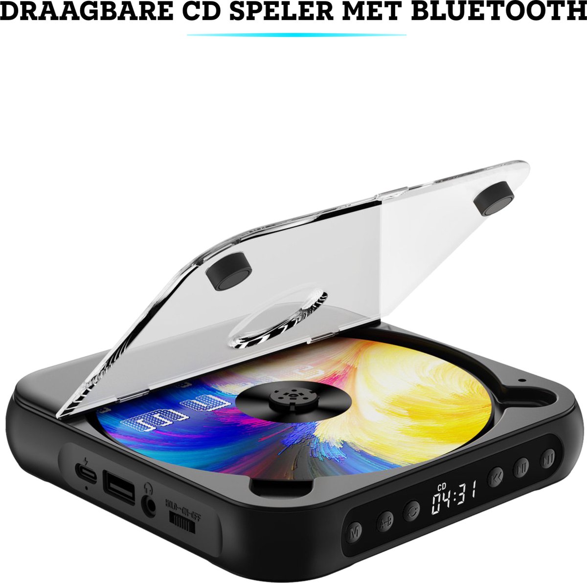 Bluetooth Cd-speler, Draagbare Cd-speler, Compacte Muziek-cd-speler voor Auto/reizen, Cd-platenspeler met AUX USB-hoofdtelefoonaansluiting, 3600 MAh, Ondersteuning voor Smartphone (Wit