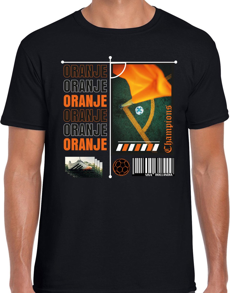 Bellatio Decorations Oranje supporter T-shirt heren - zwart - EK/WK voetbal supporter - Nederland XL