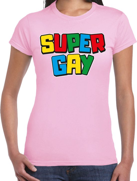 T-shirt Bellatio Decorations Gay Pride pour femme - Super Gay - Rose - Fierté - Arc-en-ciel - LGBT L