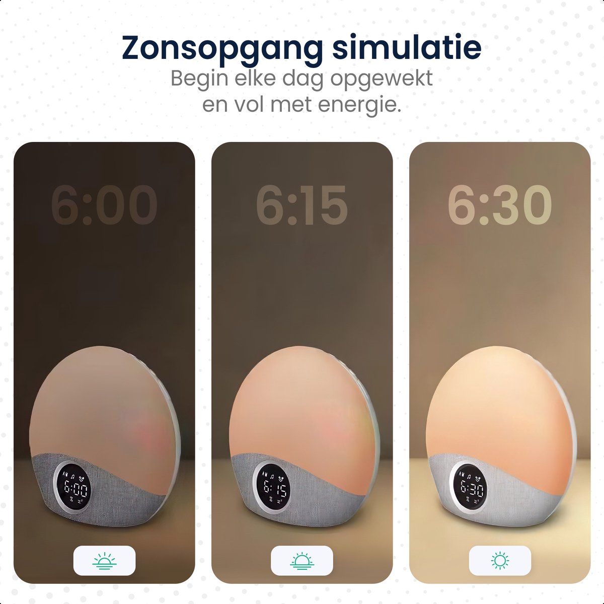 Vurlexat Wekkerlicht Zonsopgang Wekker, Type-C Oplaadbare Nachtlampje met Zonsopgang Zonsondergang Simulatie, 12 Witte Ruis Slaapsteun, Bluetooth-luidspreker, Afstandsbediening, Tijdweergave, 6