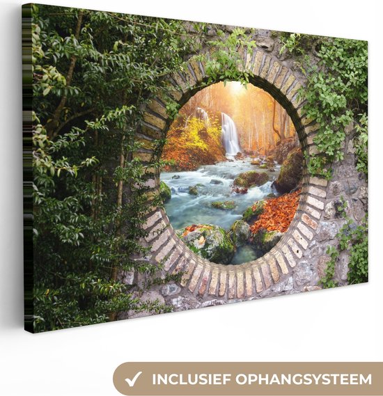 Tableau sur toile Automne - Cascade - Nature - Vue - 60x40 cm - Décoration murale