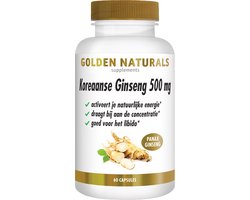 Golden Naturals Koreaanse Ginseng 500mg (60 veganistische capsules)