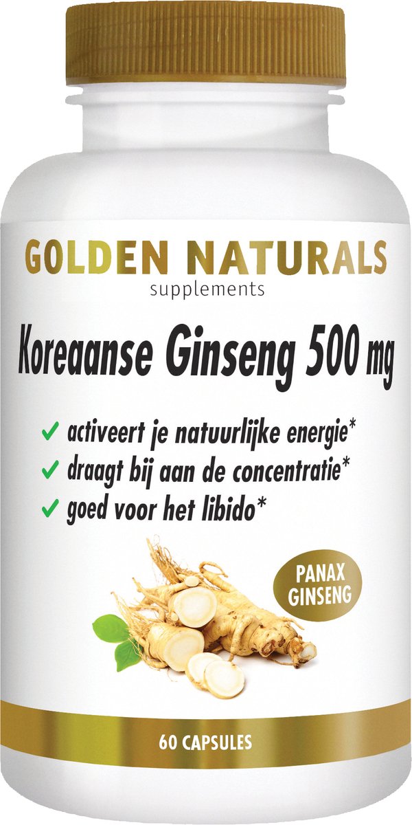 Goedkoopste Golden Naturals Koreaanse Ginseng 500mg (60 veganistische capsules