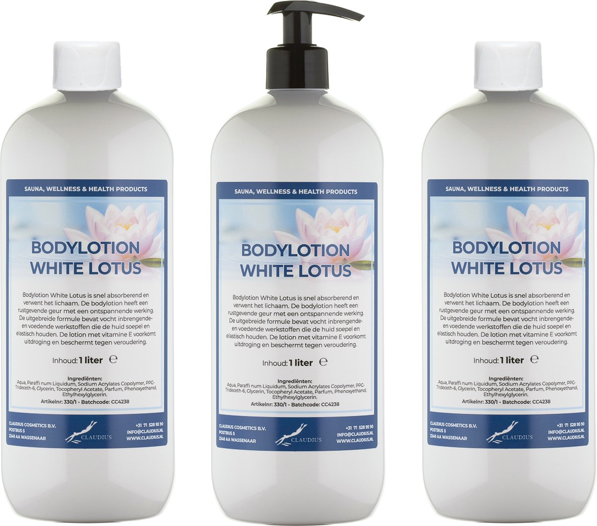 Goedkoopste Bodylotion White Lotus 1 Liter - met gratis pomp - set van 3 stuks