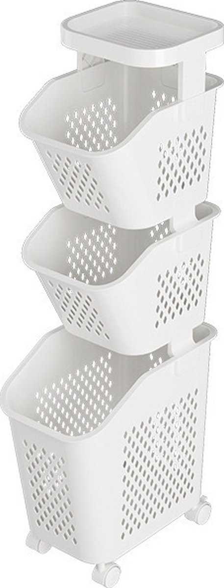 Goedkoopste iBright Wassorteerder – Smalle Wasmand met 3 vakken - Op wieltjes - Staande wasbox - 3 Lagen - Wit