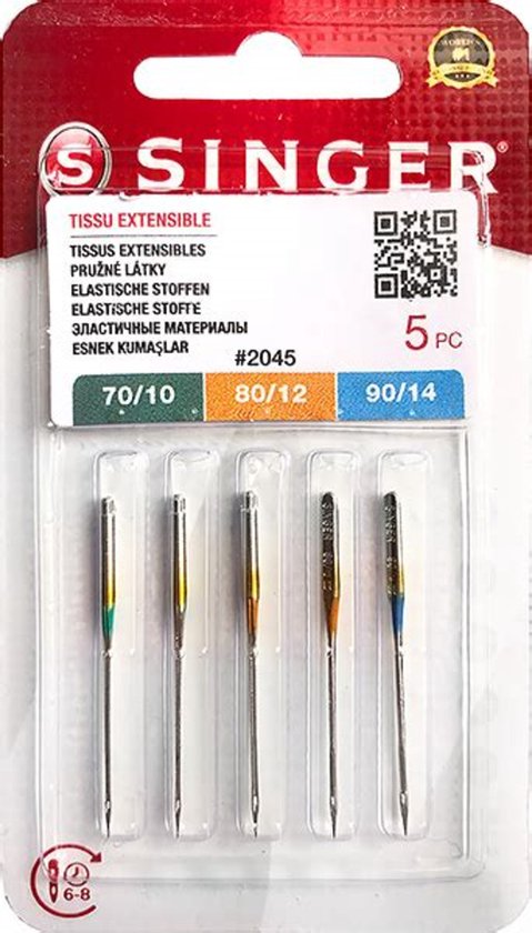 Aiguilles Singer 2045 - Lot De 5 - Taille 100/16 - Pour Tissus élastiques (jersey, Lycra) - Machine à Coudre