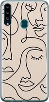 Samsung Galaxy A20s hoesje siliconen - Abstract gezicht lijnen - Soft Case Telefoonhoesje - Print / Illustratie - Beige