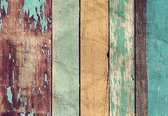 Fotobehang - Colored Wooden Wall - 366 x 254 cm - Multi