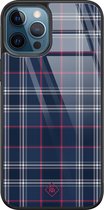 iPhone 12 Pro hoesje glass - Tartan blauw | Apple iPhone 12 Pro  case | Hardcase backcover zwart