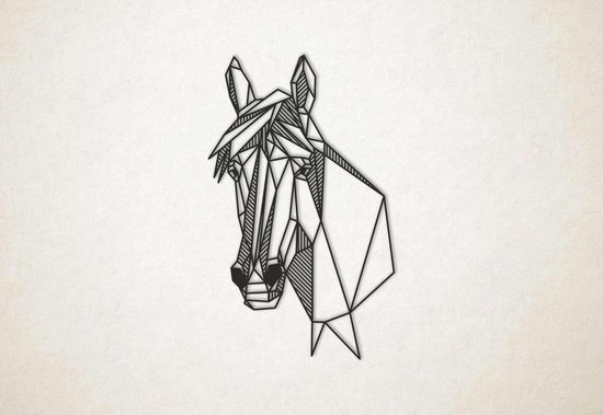 Line Art - Paard 8 - M - 90x55cm - Zwart - geometrische wanddecoratie