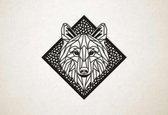 Line Art - Wolf 1 met achtergrond - L - 82x82cm - Zwart - geometrische wanddecoratie