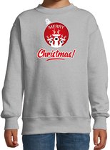 Rendier Kerstbal sweater / Kerst trui Merry Christmas grijs voor kinderen - Kerstkleding / Christmas outfit 12-13 jaar (152/164)