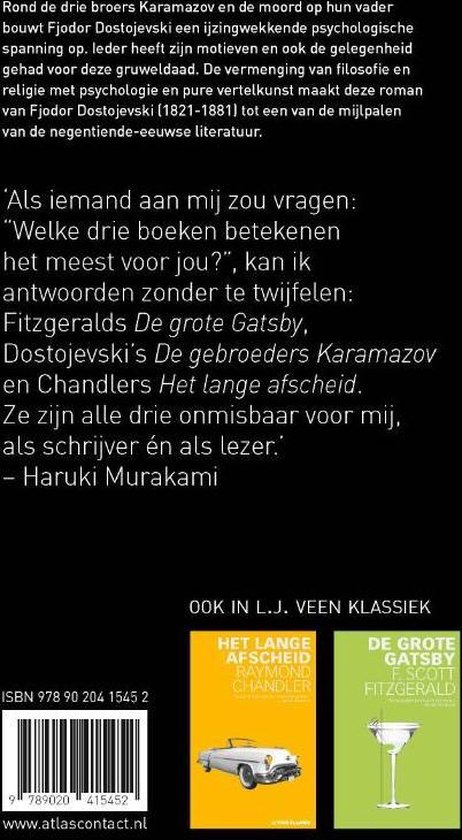 Achterkant boek met tekst van Haruki Murakami en andere boeken van LJ Veen Klassiek.