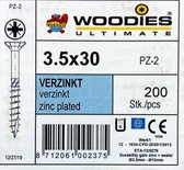 Woodies schroeven 3.5x30 verzinkt PZD 2 deeldraad 200 stuks